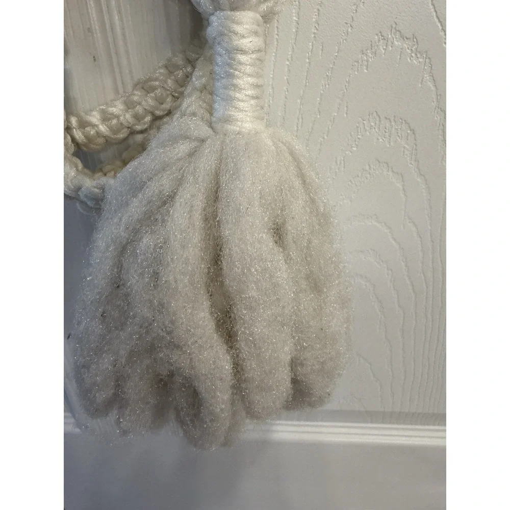 Pair Of VTG Wood Beaded (1) Macrame Plant Hanger White Set 2 Large 3 Plants/each